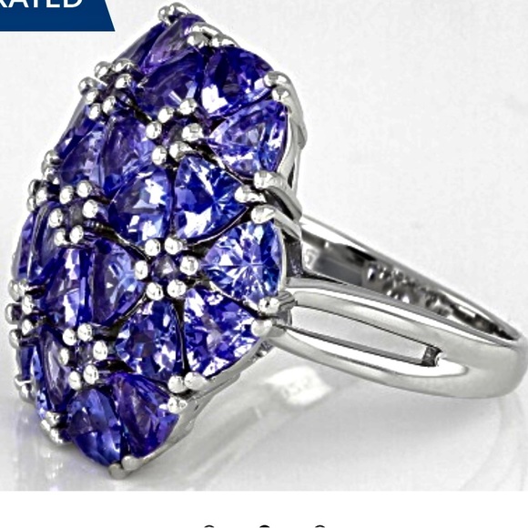 5.10ctw Tanzanite & Rhodium Over Sterling Silver Flower Ring. Spectacular color! - Picture 3 of 6